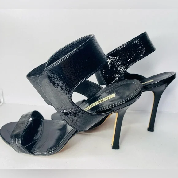 Manolo Blahnik Patent Leather Slingback PEPE Black Sandals - Picture 8 of 16